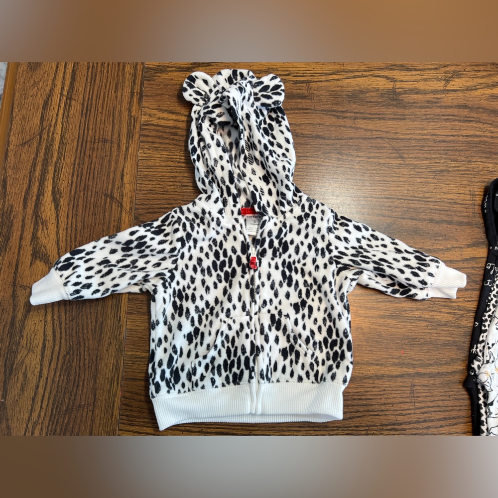 Carters girls black white Dalmatian hooded sweatshirt jacket 3 months